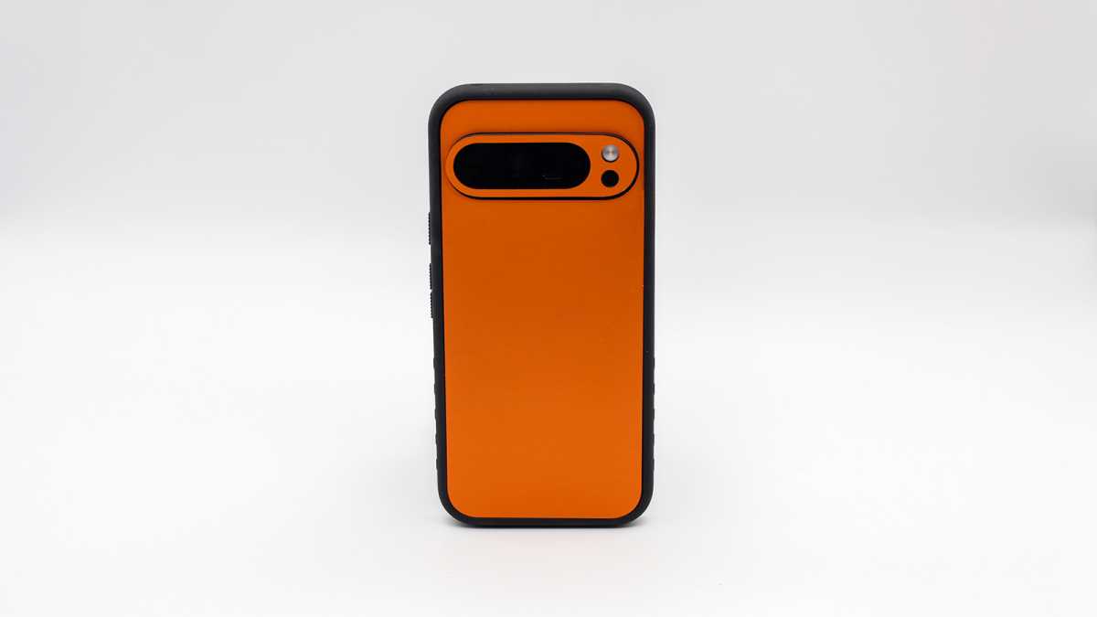 Android phone in an orange case