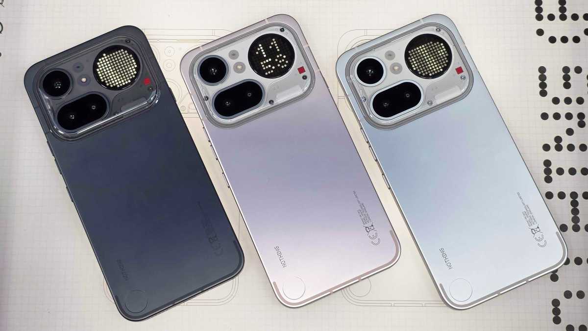 Nothing Phone 4a Pro all colours back angled